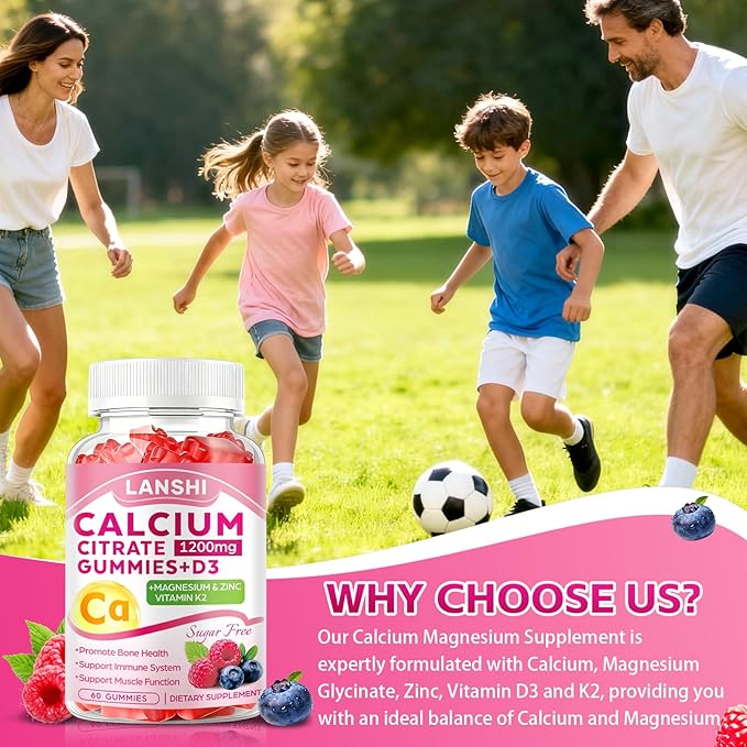 Calcium Citrate Gummies 1200mg with Vitamin D3 &amp K2 Supplements for Women &amp Men High Absorption Calcium Gummies Plus Magnesium Zinc for Strong Bones &amp Immune Support Mixed Berry Flavor