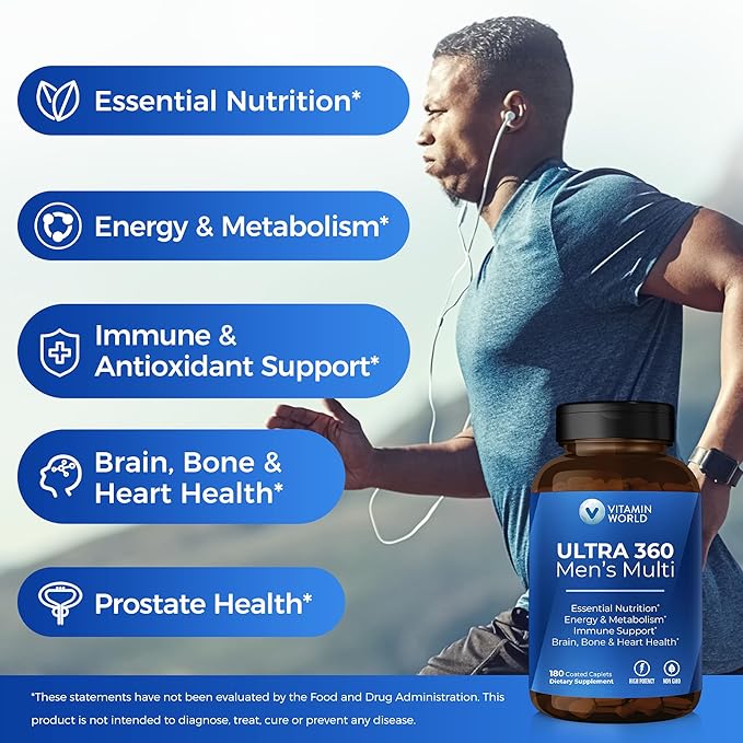 Vitamin World Ultra 360 Multivitamin for Men Men's Multivitamin with Herbs &amp Antioxidants for Energy &amp Performance Supplement with Vitamin A C D E B12 &amp Zinc for Immune Support 180