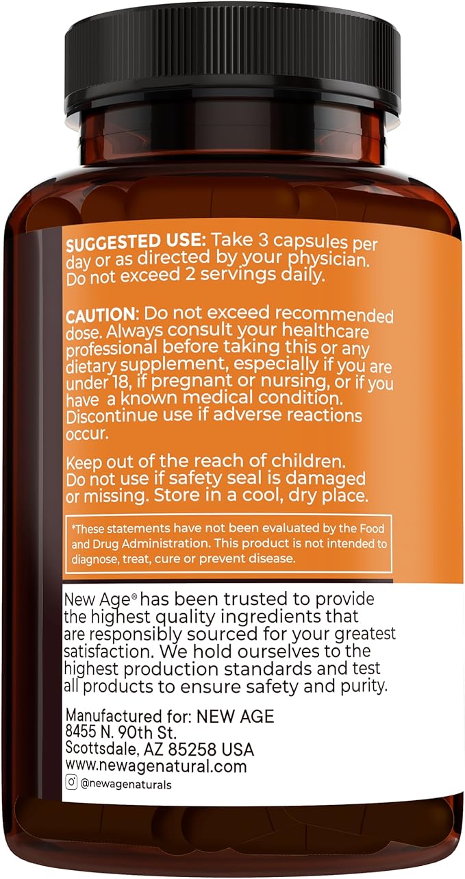 NEW AGE Turmeric Curcumin Capsules - Standardized Curcuminoids - Non-GMO Gluten Free -270 Count (Pack of 3)