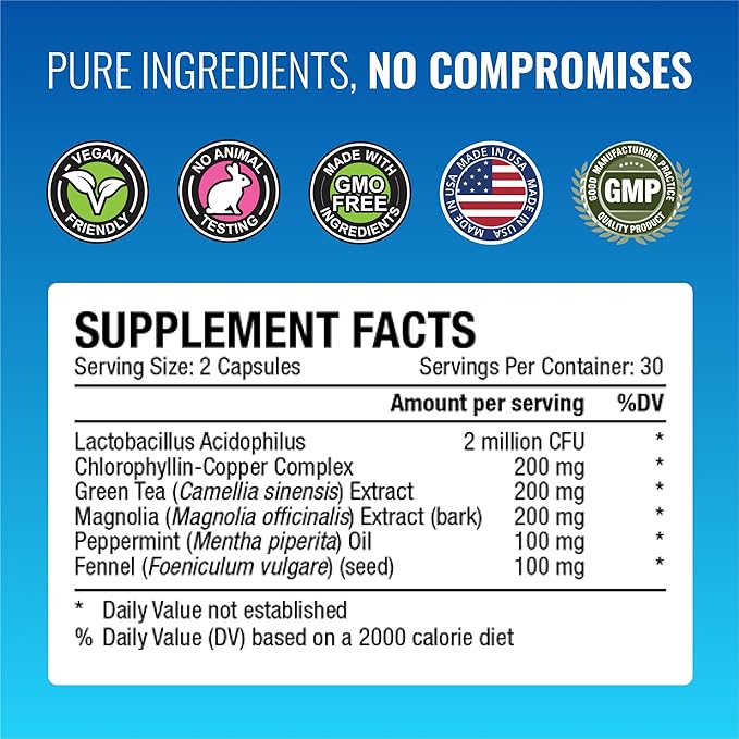 Approved Science Odorol - 6 Bottles - Freshen Bad Breath and Body Odor - Contains L.acidophilus Green Tea Magnolia Bark Peppermint Oil and Fennel - All Natural Vegan Friendly Non-GMO