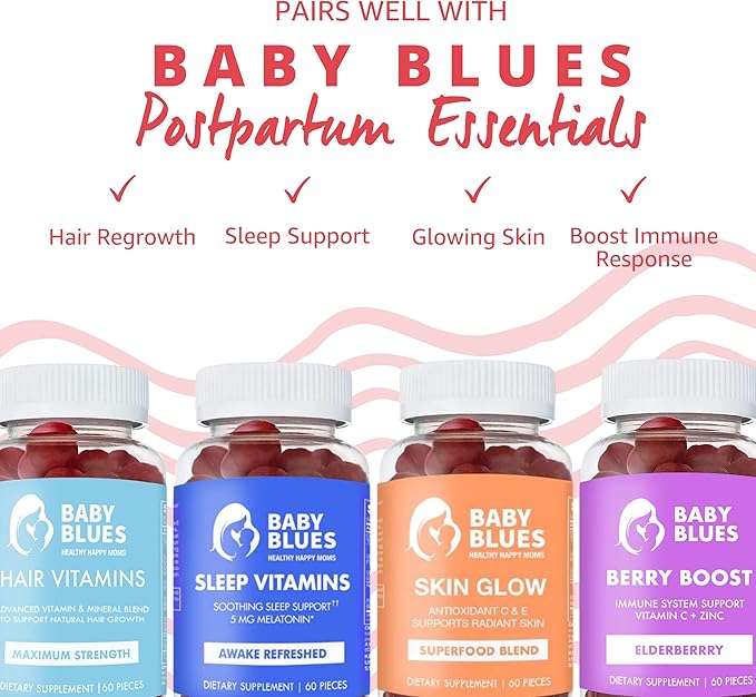 Baby Blues Apple Cider Vinegar Postpartum Gummies with B6 and B12 Vegan Non-GMO Postpartum Vitamins Breastfeeding Postnatal Vitamins for Women Post partum Dietary Supplements for Mom 60pcs