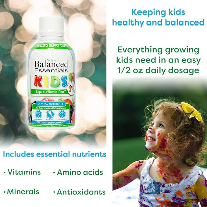 Wellgenix Balanced Essentials Kids Liquid Multivitamin – 94 Nutrients Including Vitamins Minerals &amp Omega Fatty Acids – Mixed Berry Flavor – 16 fl oz (Pack of 2)