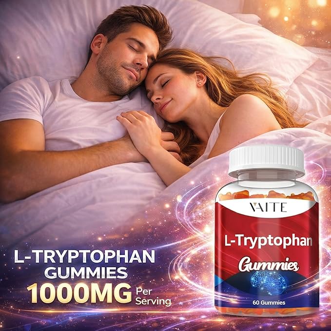 VAITE L Tryptophan 1000mg Gummies – Chewable Supplement for Positive Outlook Calm Support &amp Inner Balance 60 Vegan Gummy to Promote Restful Nights Support Mental Focus &amp Encourage Peaceful