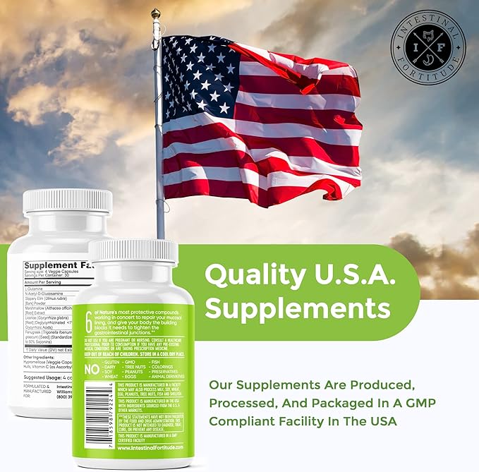 Intestinal Fortitude GLR-6 - Gut Lining Repair Supplement for Gut Health - Leaky Gut Repair with L-Glutamine Slippery Elm DGL Licorice Root Marshmallow Root Fenugreek - IBS IBD GERD - Vegan