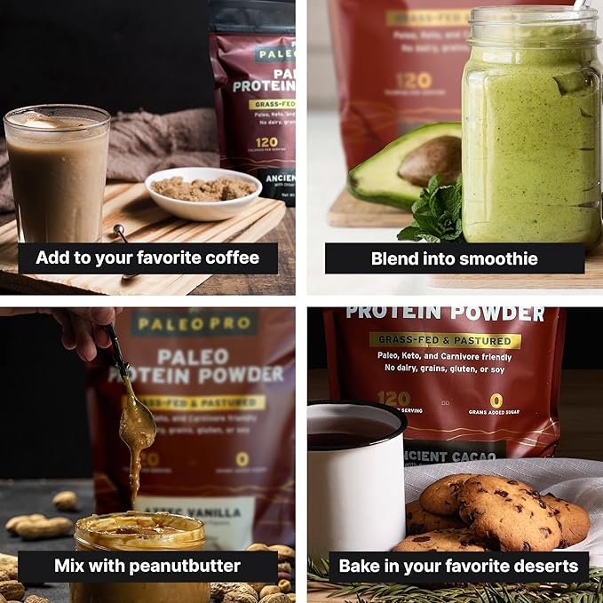 PaleoPro Protein Powder Grass-Fed Pastured Cage-Free Protein | Gluten &amp Dairy Free. No Sugar Soy Grains or Net Carbs | Paleo &amp Keto Friendly - 15 Servings (16 oz Plain)