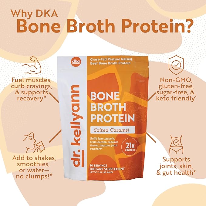 Dr. Kellyann Keto Bone Broth Protein Powder Bundle of (1) Chocolate (1) Vanilla &amp (1) Salted Caramel