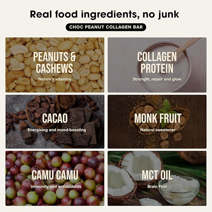 Chief Collagen Protein Bar Choc Peanut Butter 100% Natural Ingredients Keto &amp Paleo Friendly Snack Gluten Free &amp Low Sugar 12 Pack