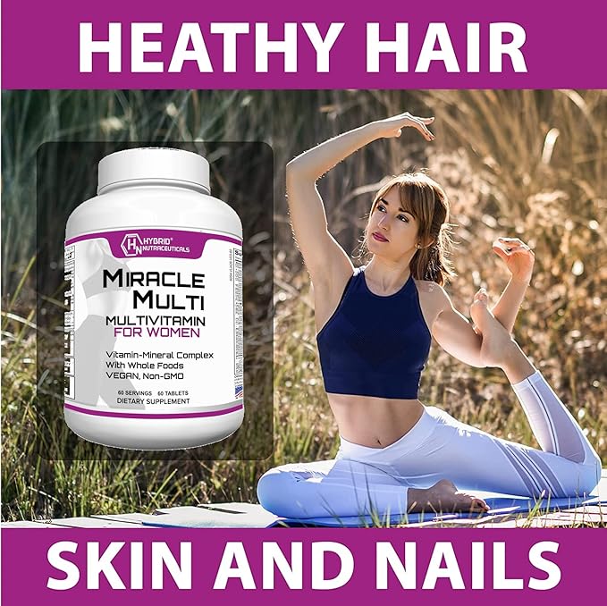 Hybrid Nutraceuticals MiracleMulti Women Multivitamin with Probiotics Biotin Folic Acid Enzymes + Fruit &amp Vegetable Blend - Immune Support Heart Health Energy: 60 Servings (Non-GMO)