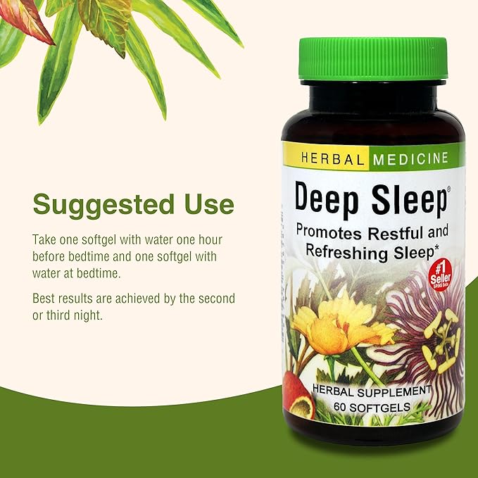 Herbs Etc. Deep Sleep Softgels - Herbal Sleep Support Supplement - Rest &amp Calming Support with Passionflower Chamomile &amp Lemon Balm - 60 Softgels (60 Servings)