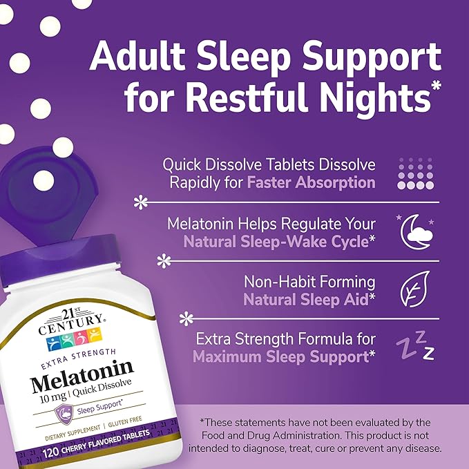 21st Century Melatonin 10 mg Quick Dissolve Tablets Cherry - 120 ct Pack of 5