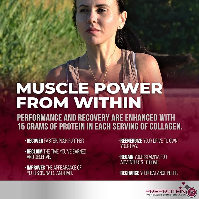 PreProtein 15 Liquid Hydrolyzed Collagen Peptides – Sugar Free Cherry Flavor Drink – 15g Protein Amino Acid Supplement for Bariatric Recovery Joint Support &amp Wound Care – 30oz