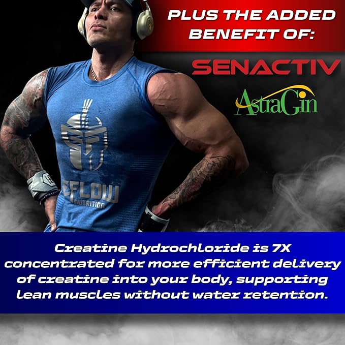 eFlow Creatine Capsules HCL Creatine Pills - Creatine Supplement for Men &amp Women Muscle Builder Endurance Strength with AstraGin and Senactiv (1500mg 90 Capsules)