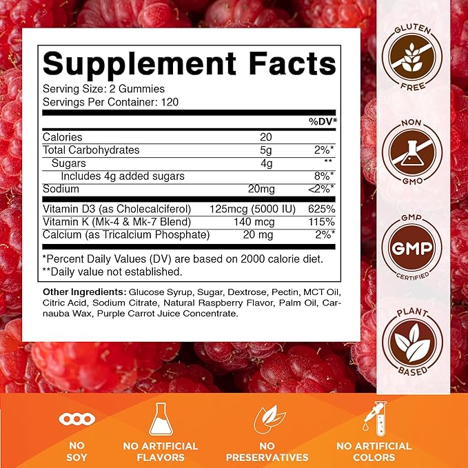 Vitamatic Vitamin D3 K2 with Calcium Gummies - 240 Count - Non-GMO Gluten Free