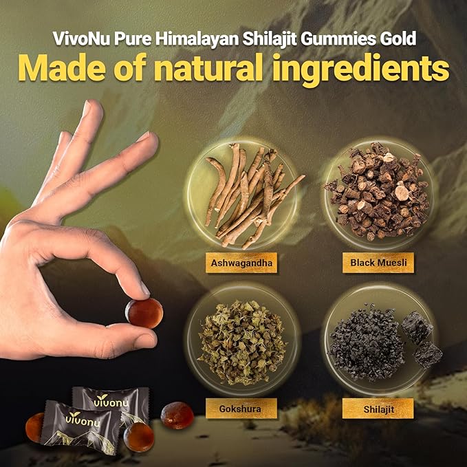 Himalayan Shilajit Gummies with Ashwagandha &amp Gokshura | 85+ &amp Fulvic Acid | Organic Non-GMO for Men &amp Women | 100% Pure &amp Natural