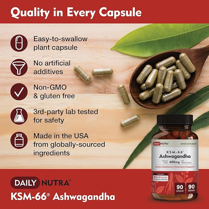 DailyNutra KSM 66 Ashwagandha (90 Capsules) Ashwagandha (90 Capsules) Magnesium Complex (90 Capsules) and Vitamin D3K2 (60 Capsules) Bundle for Wellness