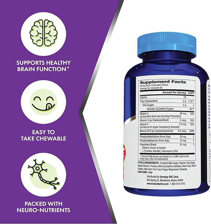 Focus Factor Kids Extra Strength Daily Chewable for Brain Health Support– Vitamins - Quality Formula – Gluten &amp Dairy Free Supplements for Children-– No Artificial Sweetener120 Count (Pack of 2)
