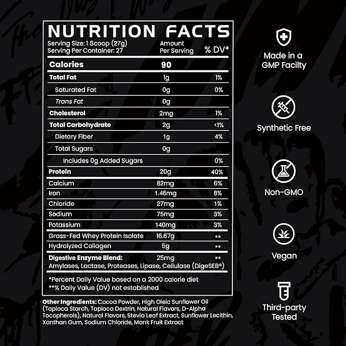 Gains in Bulk Lean Protein Powder with Collagen Peptides Gluten Free Grass Fed Whey 20 G Protein &amp 5 G Collagen Plant Enzymes to Support Digestion Natural Ingredients Brownie Flavor 27 Servi
