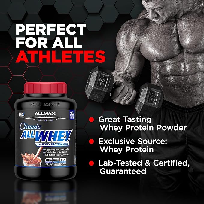 ALLMAX Classic ALLWHEY Strawberry - 5 lb - 30 Grams of Protein Per Scoop - Gluten Free - Approx. 49 Servings