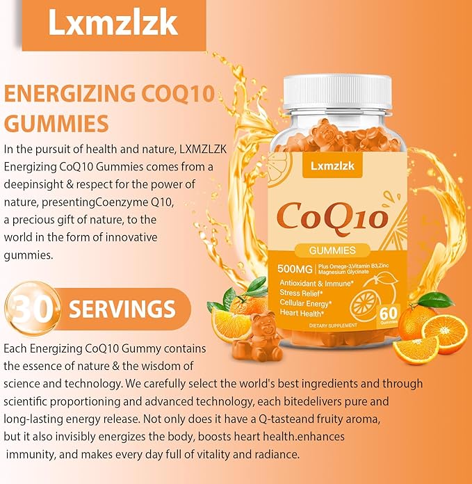 CoQ10 500mg Gummies-3X Better Absorption Q10 Supplements - Plus Omega-3 Magnesium Vitamin B3 &amp Zinc for Heart Health Cellular Energy &amp Antioxidant Vegan Non-GMO 120 Ct (2)