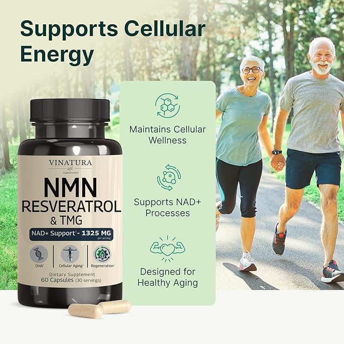 VINATURA NMN Complex Supplement 1325MG - NMN 1000mg with Resveratrol and TMG Support NAD+ 60 Capsules