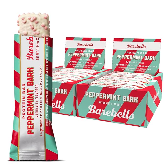 Barebells Protein Bars Peppermint Bark – 24 Count (Pack of 2) 20g Protein Creamy Vanilla Nougat with 1g Sugar White Chocolate Coated Snack for Breakfast or Post-Workout