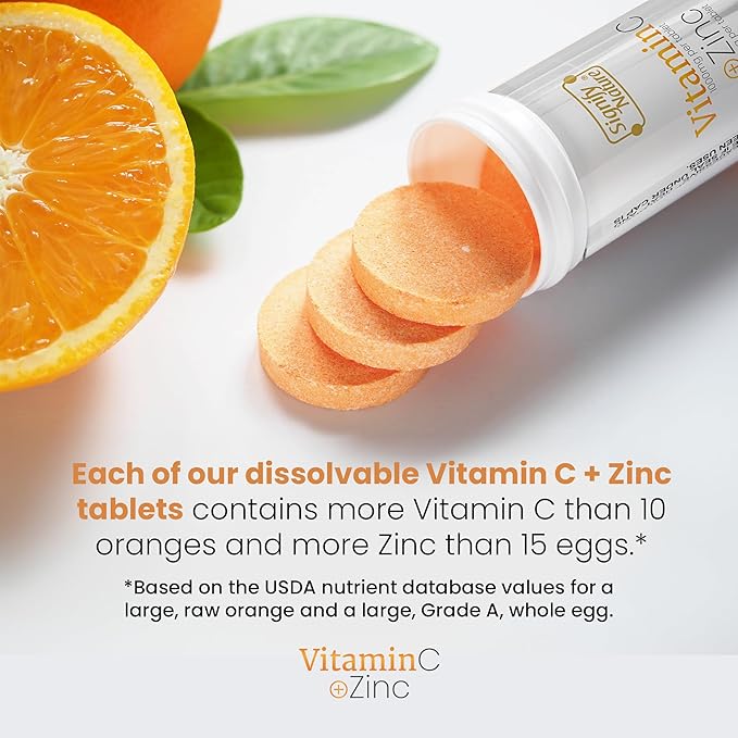 SIGNIFY NATURE Vitamin C 1000mg Effervescent Tablets - Potent Immune Support VIT C with Zinc Supplement - Sugar-Free &amp Vegan Formula | Dissolvable Vitamin C Tablets - Water Soluble Fizzy Elixir -