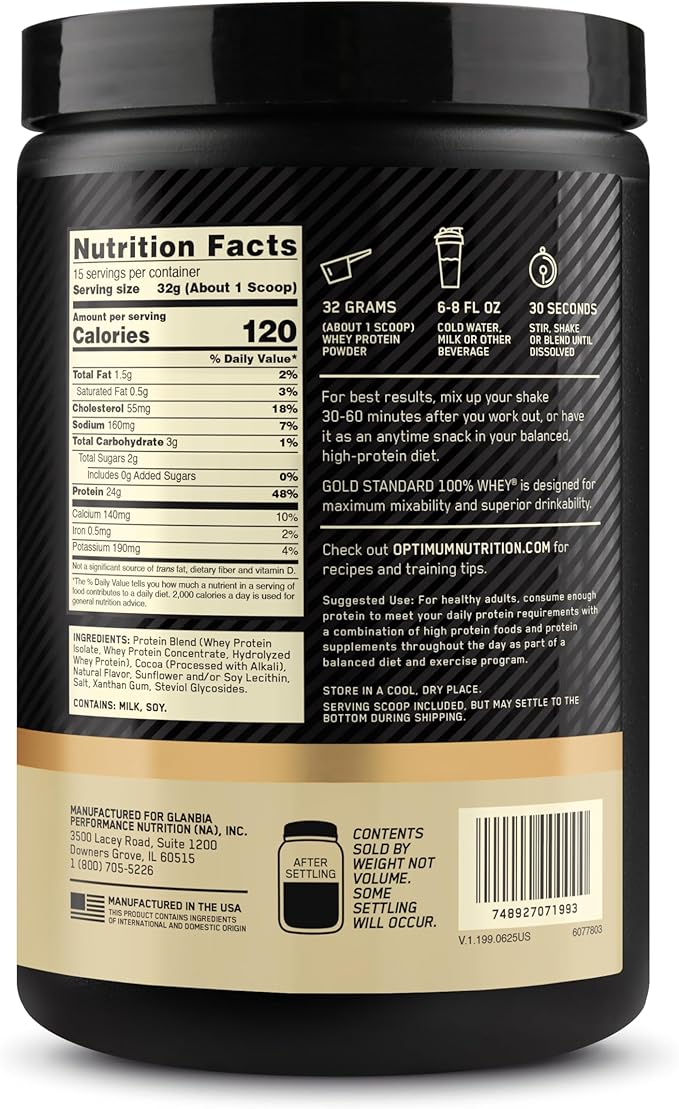 Optimum Nutrition Gold Standard 100% Whey Protein Powder Naturally Flavored Chocolate 15 Servings (Packaging May Vary)