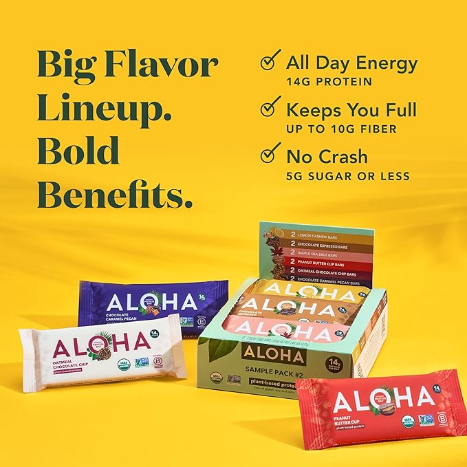 ALOHA Organic Plant Based Protein Bars - Sampler Pack #2-12 Bars Vegan Low Sugar Gluten-Free Paleo Low Carb Non-GMO No Stevia No Erythritol