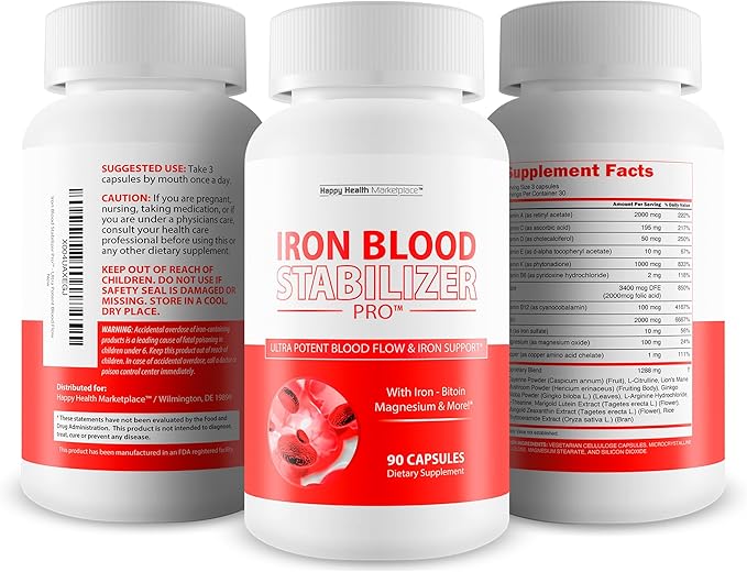 Iron Blood Stabilizer Pro - Our Best Blood Support Supplements - Circulation Support Pressure Supplement - Fe and Vitamin B12 Supplement - Magnesium Iron Supplement 10 mg Sugar Balance