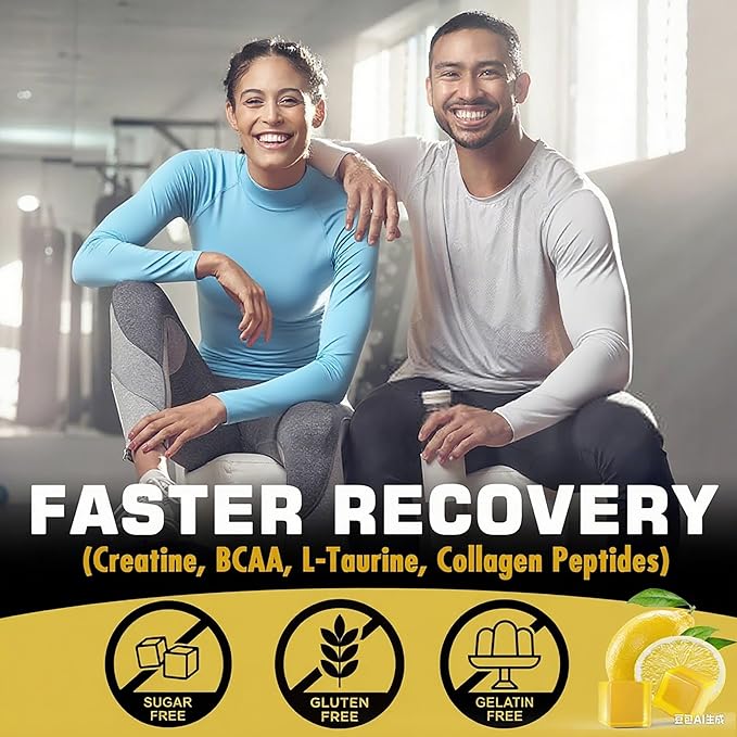 Creatine Monohydrate Gummies for Men &amp Women - with BCAA Collagen Peptides L-Taurine Vitamin B12 D3 Chewables Creatine Monohydrate 5g Per Serving Natural Lemon Flavor Sugar Free 2 Pack