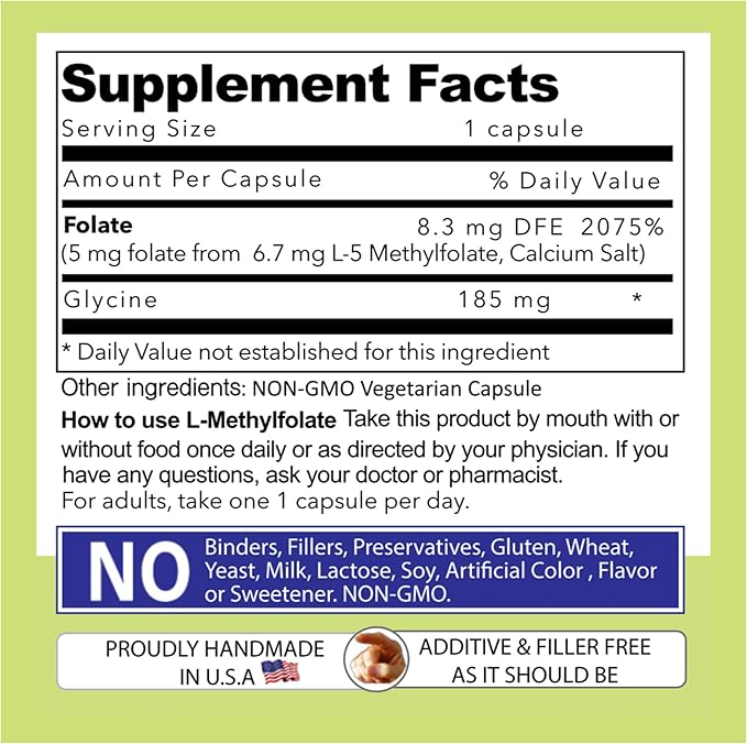Our Daily Vites L-Methylfolate 5mg/5000mcg – Active 5-MTHF Folate Supplement – High Potency Methyl Folate – Supports Energy &amp Overall Wellness – Vegan Non-GMO Capsules – 90 Servings