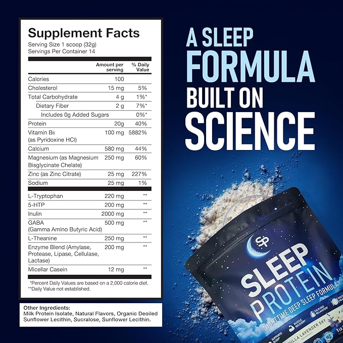 SleepProtein™ Nighttime Casein Recovery Shake – 20g Slow-Release Protein for Overnight Muscle Repair &amp Deep Sleep Support – Melatonin-Free GLP-1 Friendly with Magnesium GABA Theanine &amp Try