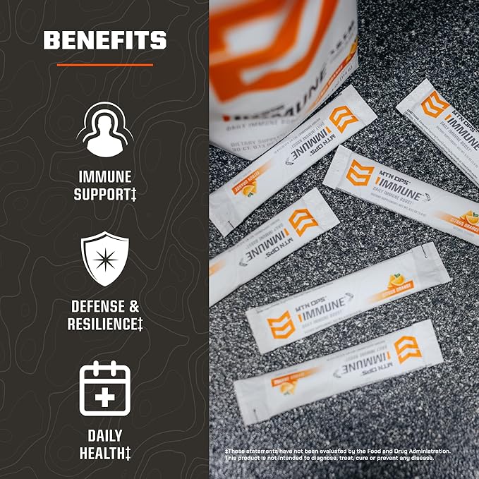 MTN OPS Immune STM Powder Drink Mix Vitamin C Vitamin D Zinc &amp Antioxidants for Daily Immune Support Hydration &amp Wellness 30 Servings Raspberry