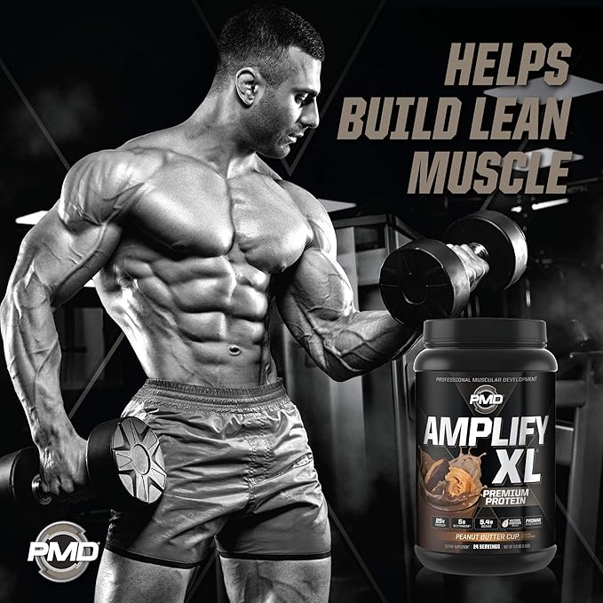 PMD Sports Amplify XL Premium Whey Protein Supplement Hydro Greens Blend - Glutamine and Whey Protein Matrix with Superfood for Muscle Strength and Recovery - Peanut Butter Cup (24 Servings)