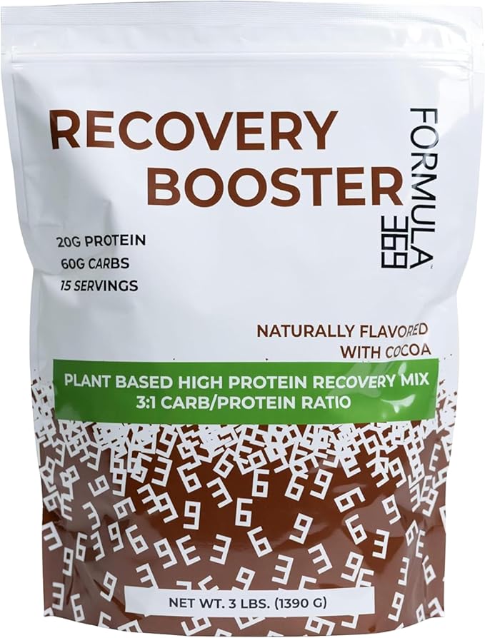Recovery Booster – Vegan High Protein Recovery Mix – Post-Exercise Shake with 20g Protein &amp 60g Carbs – 3:1 Carb-to-Protein Ratio – 3 lb – Gluten &amp Allergen Free – Cocoa Flavor