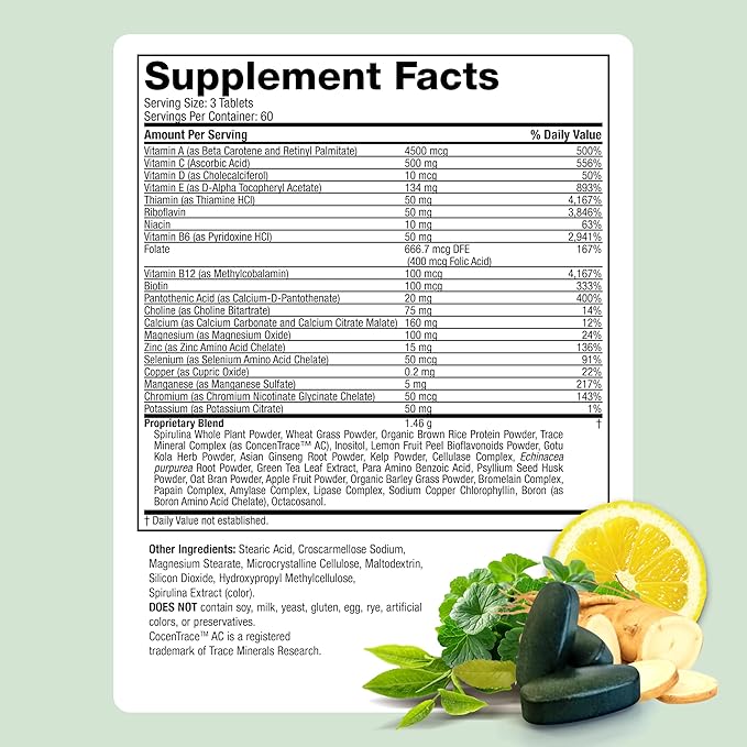 Life's Fortune Whole Food Multivitamin &amp Mineral Supplement for Men &amp Women – Energy Support Vitamins for Immune Brain &amp Metabolism Support – Iron Free 180 Vegetarian Tablets