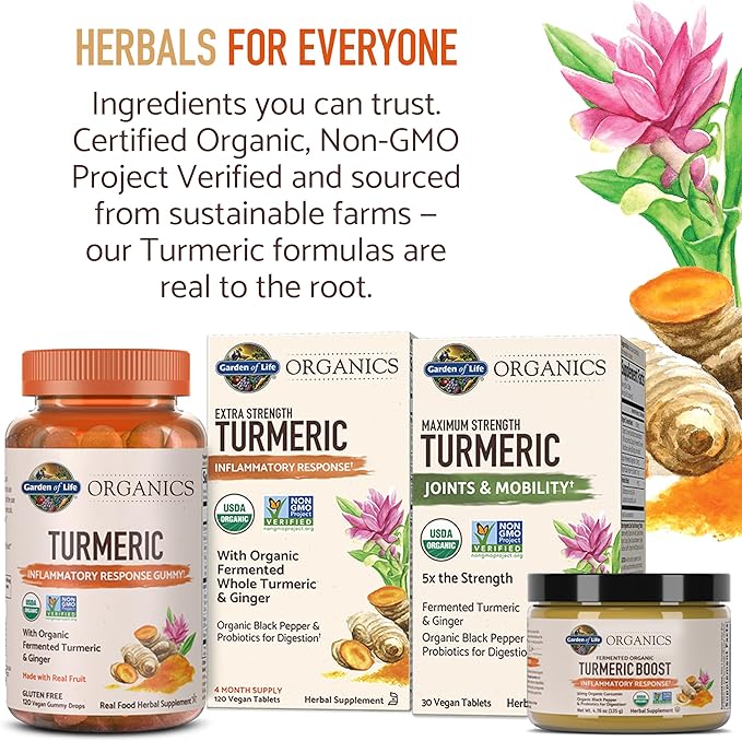 Garden of Life Organics Turmeric Inflammatory Response Gummy - 120 Real Fruit Gummies for Kids &amp Adults 50Mg Curcumin (95% Curcuminoids) No Added Sugar Organic Non-GMO Vegan &amp Gluten Free