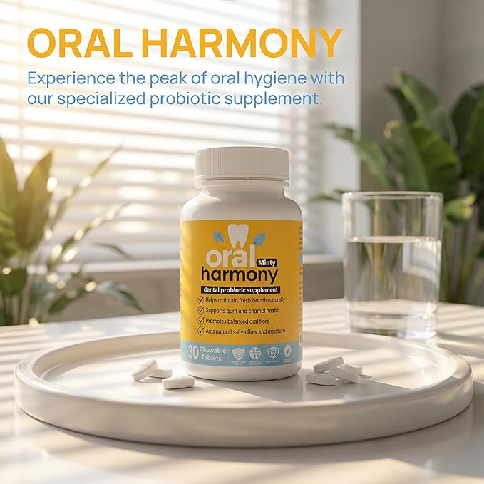 Oral Harmony Oral Probiotic Chewable Tablets – Sugar-Free Mint Flavor with Prebiotic Inulin – Daily Oral Microbiome &amp Fresh Breath Support – Chewable Oral Care Tablets – 30 Tablets