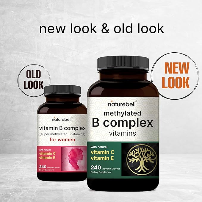 NatureBell Methylated B Complex Vitamins - 240 Vegetarian Capsules - High Bioavailability 12-in-1 Formula - for Immune Health &amp Energy Support* - Non-GMO &amp Gluten-Free