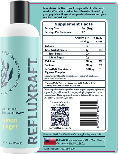 Acid Reflux Therapy Organic Alginate Rapid &amp Long Lasting Gerd LPR &amp Digestion Symptom Support Zero Sugar Gluten Free Low Sodium Lemon Ginger 47 Gel Servings Per 8 OZ Bottle 2 Pack