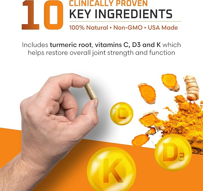 Ben's Natural Health Joint Care Pro Joint Health Supplement with Turmeric Hyaluronic Acid Vitamin C D K Pea White Willow Bark 60 Capsules