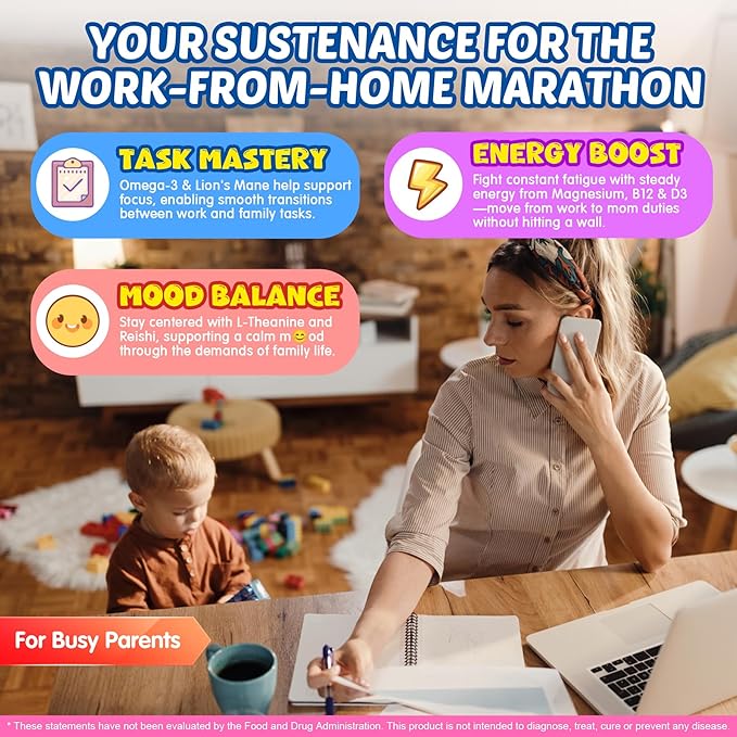 Focus Gummies for Kids &amp Adults w/Magnesium Glycinate Omega-3 DHA Lion's Mane L-Theanine Methyl B12 &amp Vitamin D3 Brain Supplement Support Calm Sleep Attention Concentration and Memory