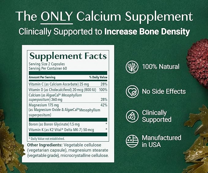 ALGAECAL Plus Bundle - Free 4-in-1 Vitamin D3 Complete &amp Red Algae Calcium with 16 Bone-Supporting Nutrients Clinically Supported to Increase Bone Density &amp Boost Immune System