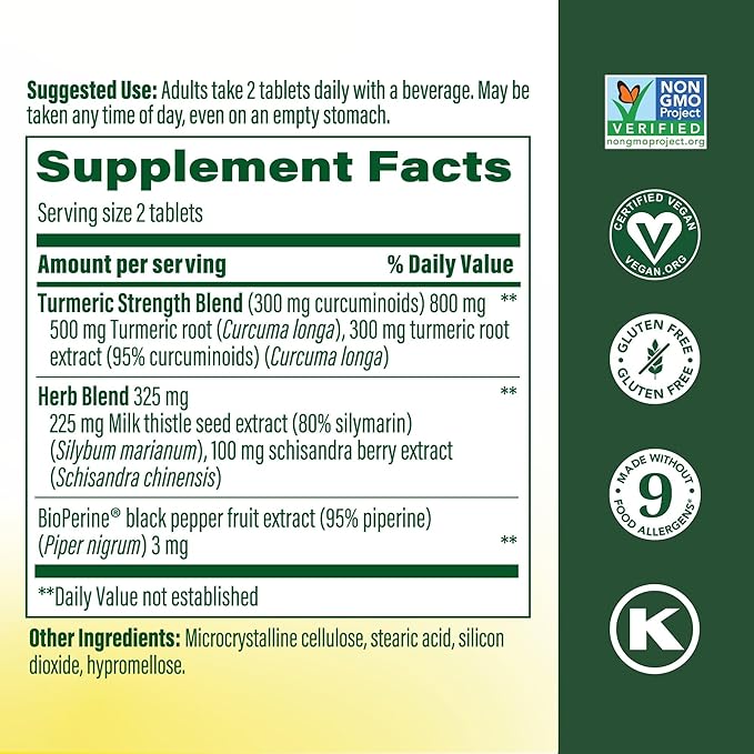 MegaFood Turmeric Curcumin Supplement for Liver Support - Turmeric Supplement with Black Pepper &amp Milk Thistle - 300mg Curcuminoids Per Serving - Vegan Gluten Free NonGMO - 90 Tablets 45 Servin