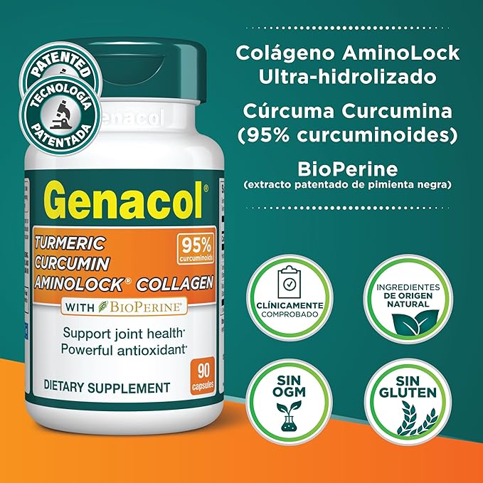 Genacol Turmeric Curcumin Ultra-Hydrolyzed Collagen Peptides Supplement with Black Pepper Extract (BioPerine) Soothe Your Joints Enhanced Absorption 90 Capsules (30-Day Supply)