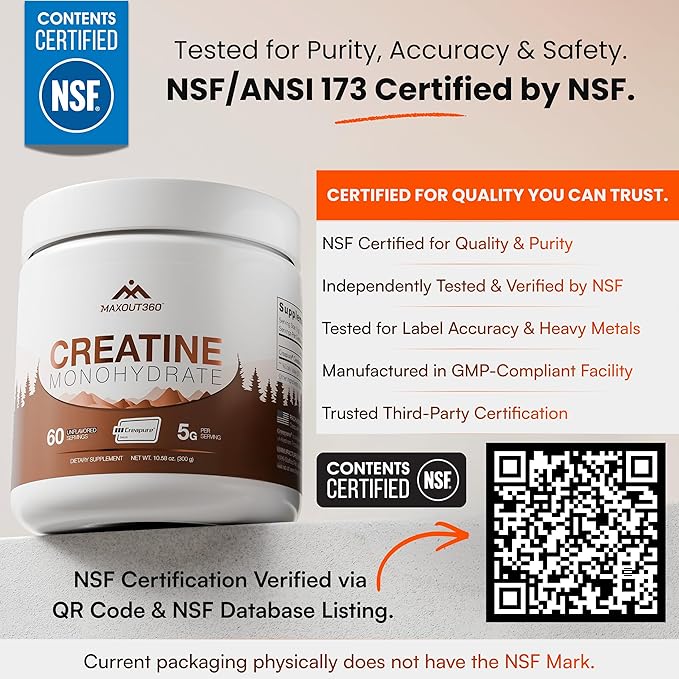 Creapure Creatine Monohydrate Powder 60 Servings Unflavored NSF Certified Creatine for Muscle Growth Strength &amp Recovery Pure German Creatine Monohydrate for Women &amp Men