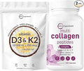 Micro Ingredients Vitamin D3 10000 iu + K2 200 mcg Coconut Oil Softgels &amp Multi Collagen Complex for Women Bundle 2 Pack | Essential Sunshine Vitamins | Hydrolyzed Protein Peptides