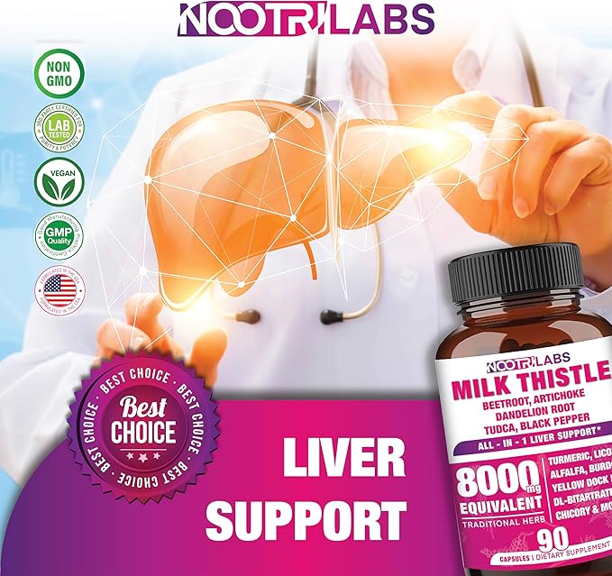 All-in-1 8000mg Highest Potency Milk Thistle NAC BeetRoot Artichoke Dandelion Root - Liver Health Support Cleanse Detox &amp Repair Antioxidant Plus TUDCA Choline and Ginger - 90 Vegan Capsules