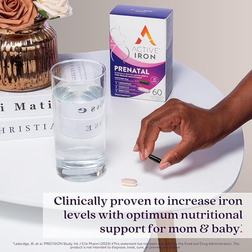 Active Iron Supplement 25mg + Prenatal Multivitamin Clinically Proven to Increase Iron &amp Reduce Tiredness Maximum Absorption Gentle Non-Constipating 30 Capsules + 30 Time Release Tablets