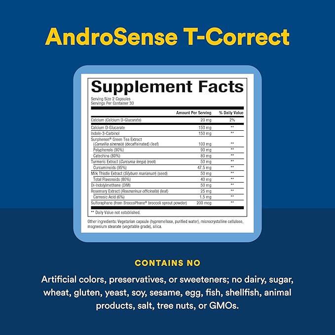Natural Factors AndroSense T-Correct Supports Men's Hormonal Metabolism with Milk Thistle Turmeric and Lycopene 60 capsules (30 servings)